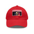 Neon watercolor Steve Jobs baseball cap in white with light brown patch.
