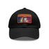 Neon watercolor baseball cap with light brown patch in rectangle shape.
