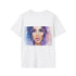 Charcoal cotton t-shirt with a vivid watercolor Kim silhouette