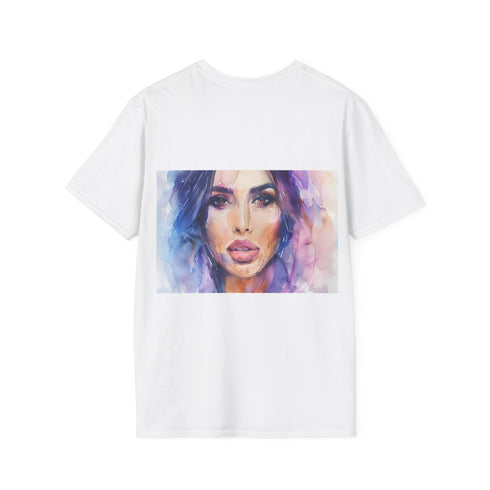 Charcoal crew neck cotton tee with watercolor fashionista design