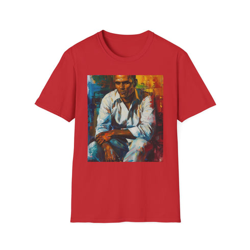 Charcoal cotton T-shirt with vibrant Harry Belafonte portrait and crew neck