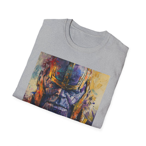 Charcoal cotton T-shirt with vibrant Thanos painting and crew neck design