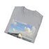 Retro charcoal T-shirt with camper van seaside graphic in breathable cotton