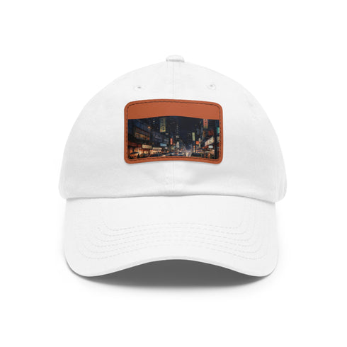 Midnight Skyline Tokyo Baseball Cap in White with Light Brown Patch