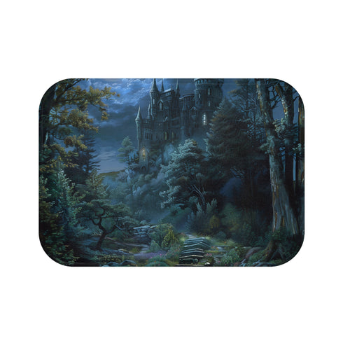 Moonlit Castle Bath Mat in 24" x 17" size. Fairy tale-inspired enchantment.