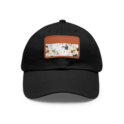 Botanical xray blossom cap with white patch and rectangular shape.