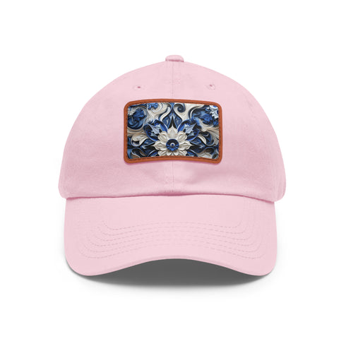 Midnight cerulean porcelain baseball cap with white/light brown patch.