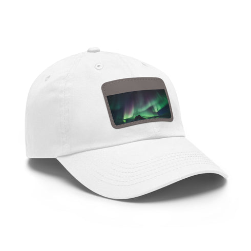 Northern Lights Glow Baseball Cap in White with Light Brown patch.