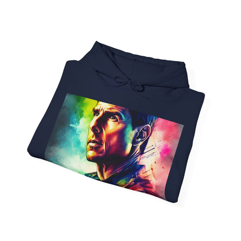 Tom Cruise watercolor action hoodie in navy, size small.