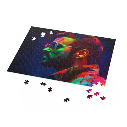 George Michael neon watercolor jigsaw puzzle for music fans.