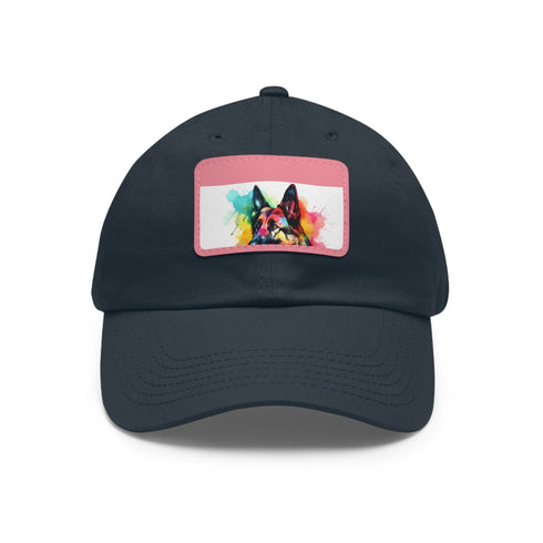 German Shepherd pup baseball cap with light brown rectangle patch.