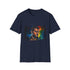 Charcoal cotton T-shirt featuring vibrant neon watercolor design with crew neck