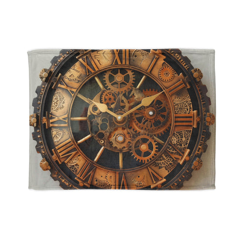 Steampunk-inspired clock faces on cozy 30'' x 40'' blanket.