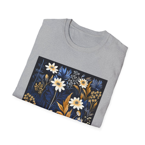 Charcoal crew neck cotton T-shirt with floral tapestry pattern for summer