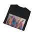 Vibrant charcoal crew neck t-shirt with bohemian feather pattern