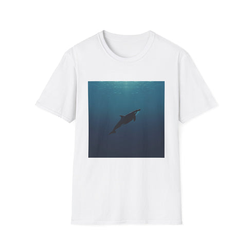 Ocean Majesty minimalist whale design charcoal crew neck cotton t-shirt.