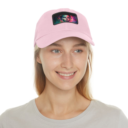 Neon watercolor charm baseball cap with light brown patch rectangle design.