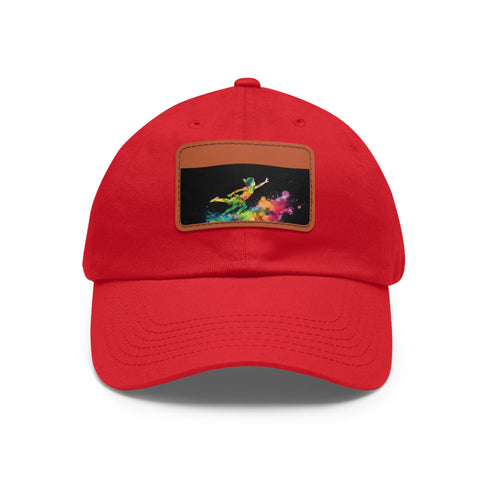 Vibrant neon watercolor hat with light brown patch for a pop of color.
