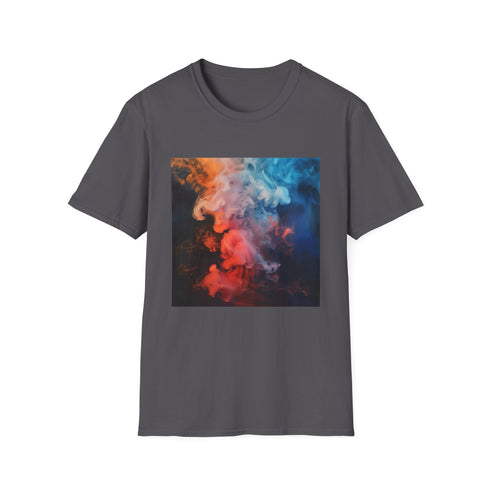 Abstract smoke art t-shirt in charcoal cotton, perfect for artistic adventures.