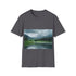 Alaska Adventure Landscapes Tee in Charcoal, size S, nature-inspired watercolor design.