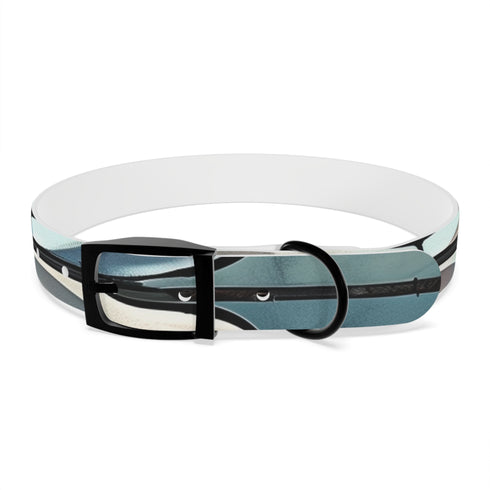 Stylish black onyx M dog collar with artisan tile pattern.