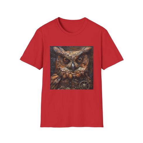 Steampunk owl design charcoal t-shirt, men's small.