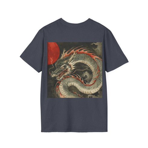 Charcoal cotton T-shirt with intricate Japanese dragon design crew neck summer fit