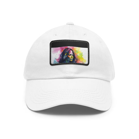 Neon Dreams Baseball Cap in White with Light Brown Patch oval