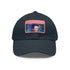Neon Musk watercolor baseball cap with white/light brown patch.