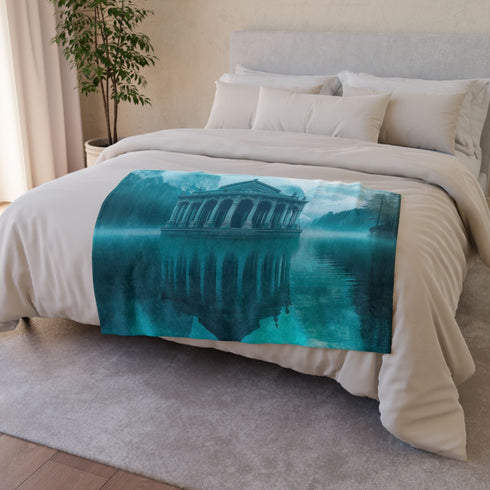 Glass Temple Submerged in Dream Lake Plush Fleece Throw Blanket
