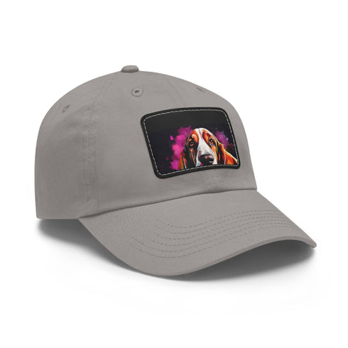 Basset Hound Home Run Cap in white with light brown patch.