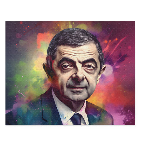 Vibrant Rowan Atkinson watercolor puzzle, 10" x 8", 120 pieces.