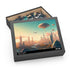 Futuristic flying cityscape jigsaw puzzle with future skyline and skyscrapers.