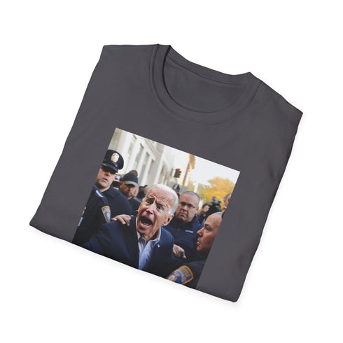 Charcoal cotton crew neck Joe Biden tee with vibrant watercolor artwork