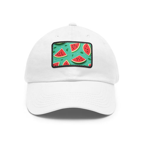 Watermelon print Hawaiian cap in white with light brown rectangle patch