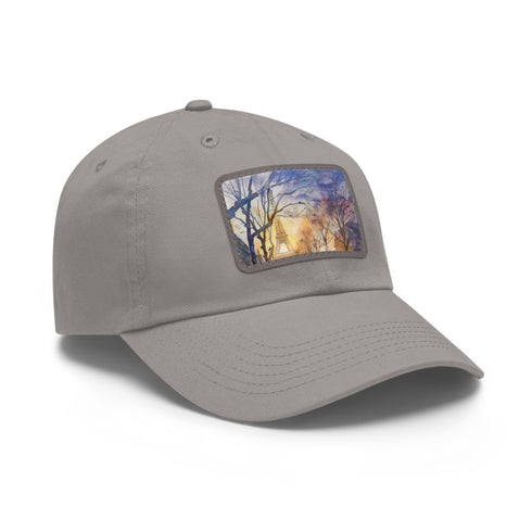 Eiffel Tower watercolor baseball cap with Parisian charm in white/ light brown.