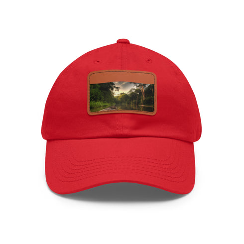 Vibrant white baseball cap with unique Amazon River-inspired design.