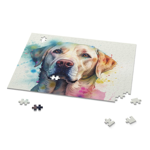 Labrador puppy puzzle with vibrant colors and intricate details, 120 pieces.