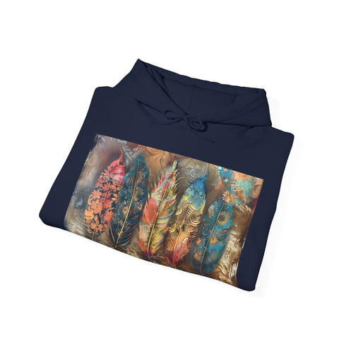 Wild Symphony Bohemian Feather Navy Hoodie Unisex Men Women Regular Fit