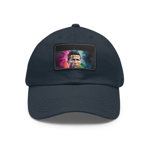 Neon watercolor Ronaldo cap in white with light brown patch.