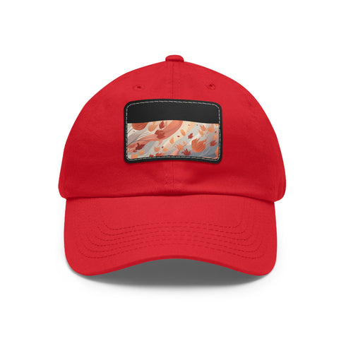 Autumn-inspired foliage-patterned unisex baseball cap in white with light brown patch.