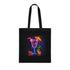 Vibrant black cotton tote bag with neon tropical cocktail design.