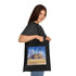 Ancient Wonders Tote Bag in Black Cotton with Egyptian Pyramids