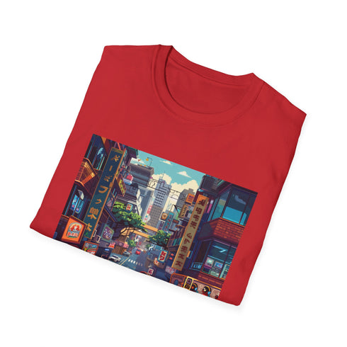 Vintage video game themed charcoal t-shirt with pixelated design.