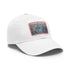 Urban watercolor Chrysler Building cap in white with light brown patch.