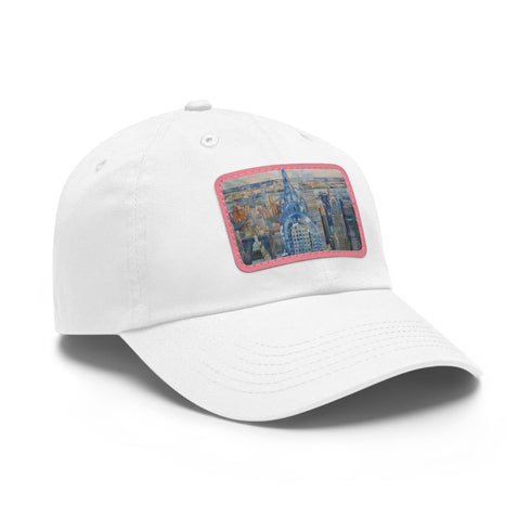 Chrysler Cityscape Watercolor Baseball Cap in White with Light Brown Patch