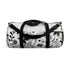 Black and white curved duffel bag for stylish travel essentials.
