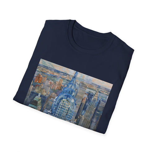 Charcoal crew neck t-shirt with Chrysler Building watercolor graphic