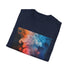 Abstract smoke art t-shirt in charcoal cotton for men and women.