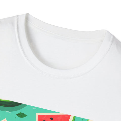 Charcoal cotton T-shirt with vibrant tropical watermelon and floral pattern